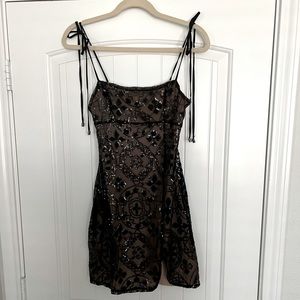 Free People | Sequin Mini Dress | Black/Nude | Size 6